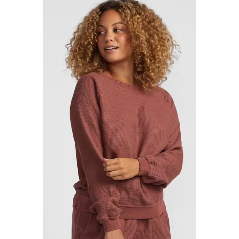 Parachute Waffle Lounge Crewneck Top Women's‎ Blouse Top Shirt Clay Red Brown